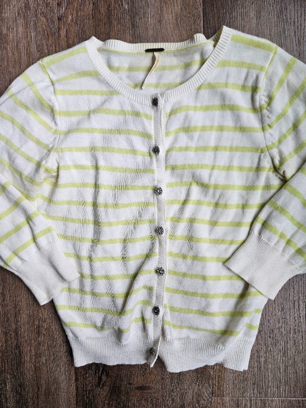 Free People cropped lime green and white striped cardigan 100% cotton women's XS